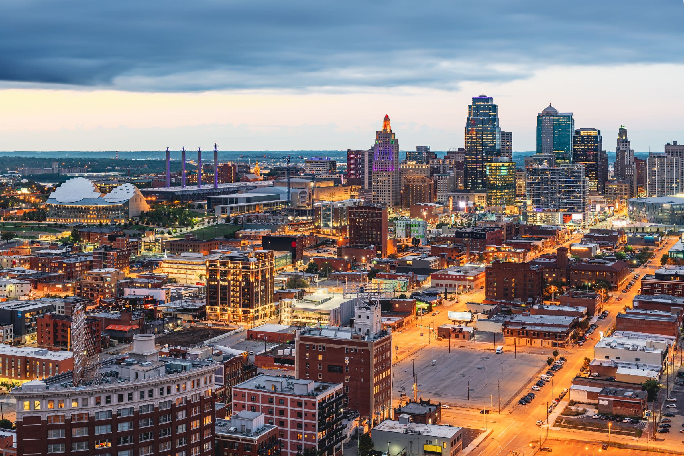 Downtown Kansas City skyline at dusk